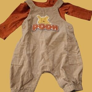 Disney Pooh Tan and Brown Overalls Set